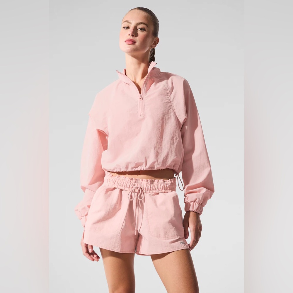 Alo Pink Quartz Cropped 1/4 Zip Alumni Pullover - Picture 3 of 5